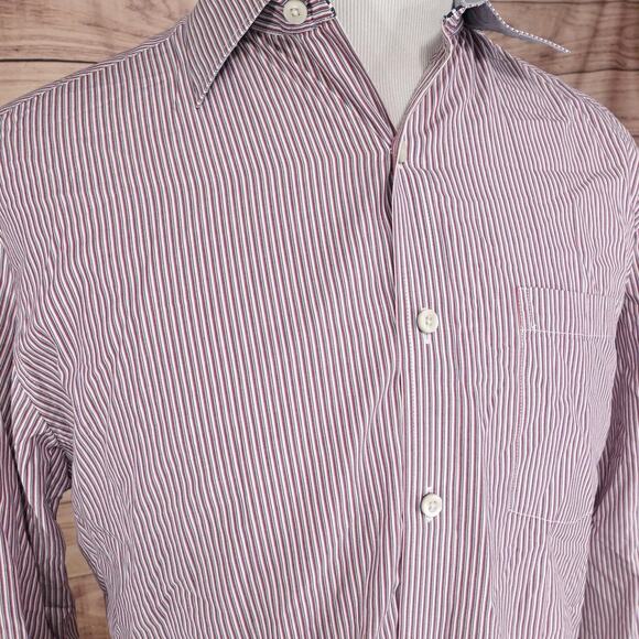 Johnston & Murphy Shirt Mens Large Red Blue White Stripe Tailored Fit Cotton - Picture 2 of 9